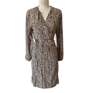 NWT La Boheme 100% Silk Leopard Animal Print Wrap Dress Size Medium